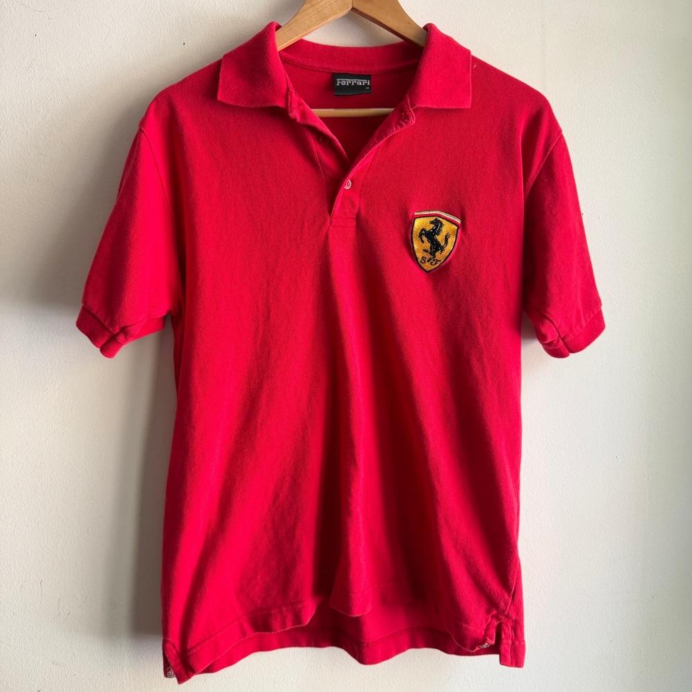 Ferrari Scuderia Shield Logo Pique Polo Shirt Red Medium Good